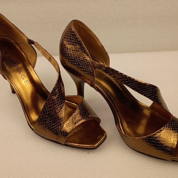 Rampage Shoes - Rampage Gold Snake Embossed Open Toe Heels Size 7.5 M Women’s